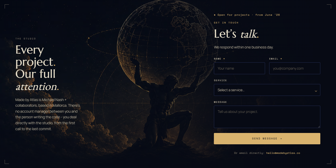 Made by Atlas — The studio site, held to the client standard — homepage screenshot